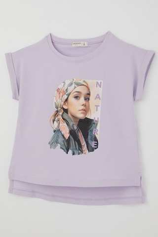 Breeze Kız Çocuk Kısa Kollu Tişört Doğa Temalı Kız Figürlü 10-16 Yaş , Lila