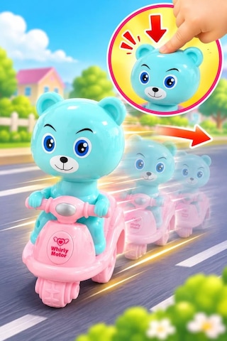 3 Lü Bas Git Oyuncak Motor Seti Panda Kaplan Ve Ayıcık Figürlü 12 Cm Renkli Motorlar