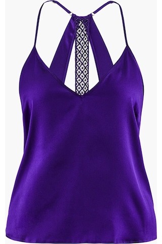 Aubade Silk Desire Ince Askılı Üst, V Yaka Ve Derin Sırt Dekoltesi, Gipür Detaylı, Esnek Ipek Kumaş Mor