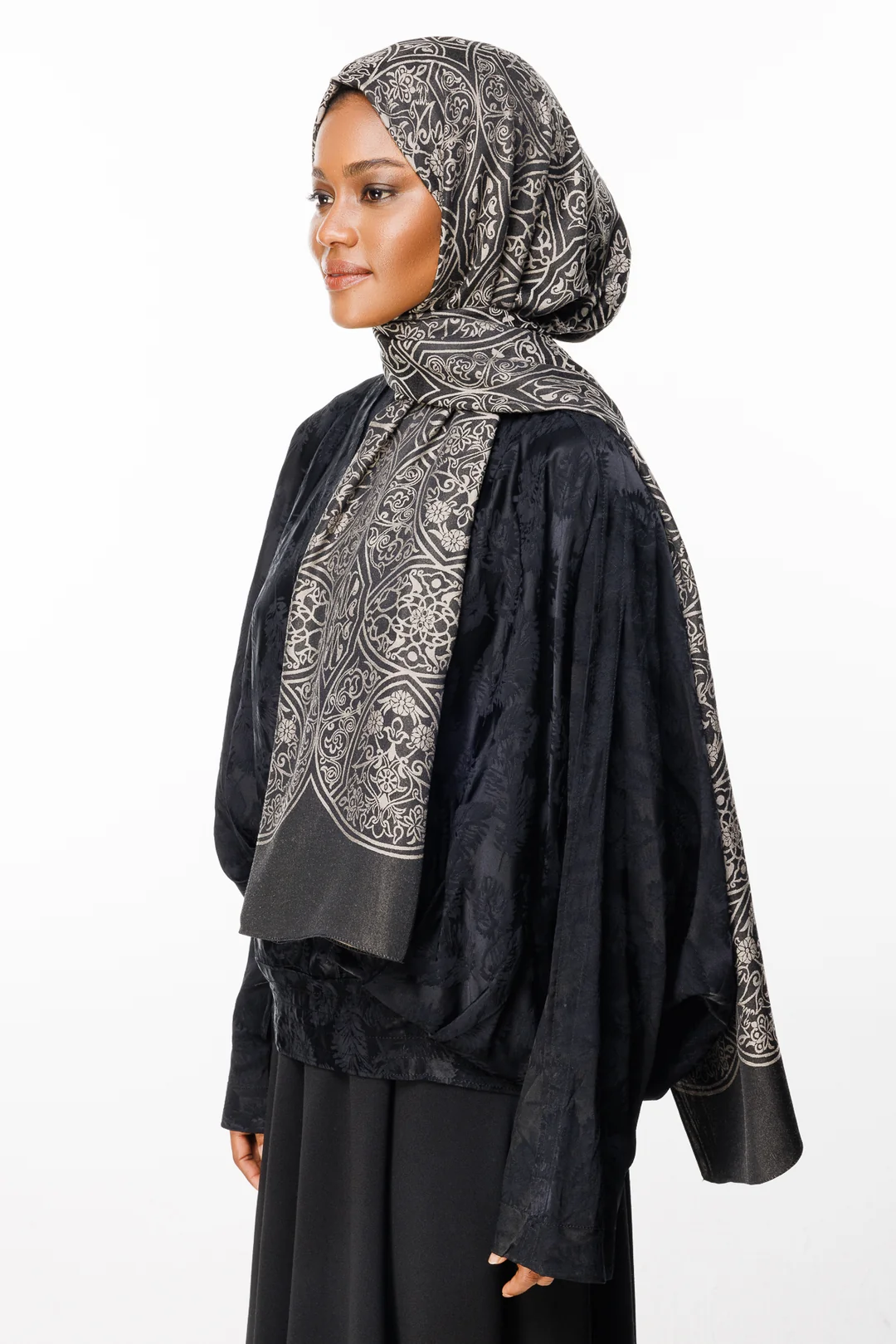 Mooncorn Morocco Desen Çift Taraflı Şal Siyah - Bej