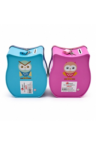 12 Adet Baykuş Anahtarlı Metal Kumbara Kilitli Renkli 5372 Çr