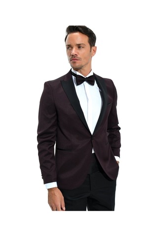 Morven Erkek Koyu Bordo Modena Slimfit Jakarlı Smokin Koyu Bordo
