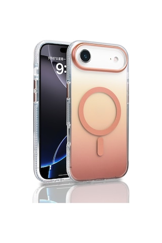 Apple Uyumlu iPhone 17 Air Kılıf M-safe Şarj Özellikli Transparan Renk Geçişli Zore Toros Kapak Rose Gold