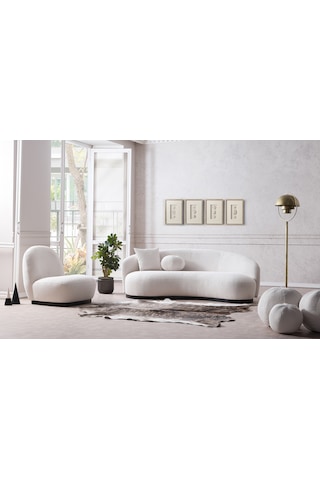 Vipa New Moon Lüks Modern Şık Comfort İskandinav Tasarım 3+1 Koltuk Ve Salon Ve Oturma Odası Takımı Kırık Beyaz