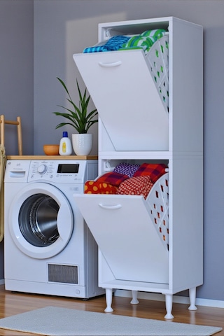 Eliusta Veluna 40 Cm Kirli Çamaşır Sepetli Dolap Banyo Dolabı Beyaz 40x138x32,5 Cm 2 Sepetli Dolap Beyaz