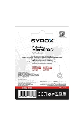 Syrox MC256 Class 10 256 GB Micro SD Hafıza Kartı