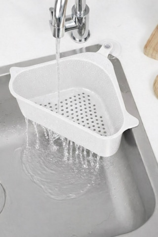 Vantuzlu Üçgen Lavabo Süzgeci Mutfak Evye Köşe Süzgeci Beyaz Beyaz