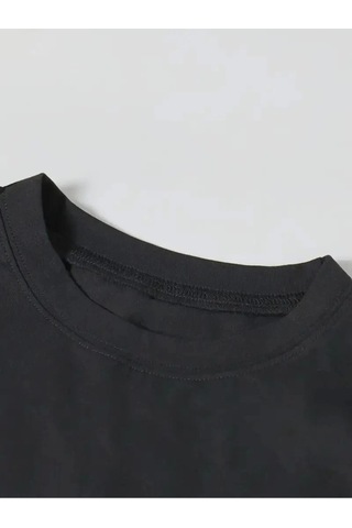 Wear Vexel Kadın T-shirt Ördek Baskılı Bisiklet Yakalı Kısa Kol Tişört - Siyah Siyah