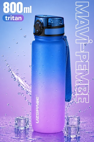 800 Ml Çift Renk Softtouch Tritan Su Matarası Mavi - Pembe