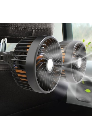 Pazly 360 Derece Dönebilen Usb Araç Arka Koltuk Soğutma Fanı, Hız Ayarlı, Taşınabilir, Siyah