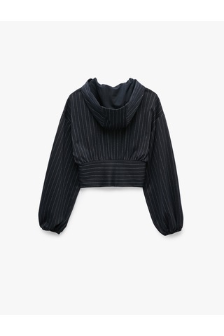 Koton Slim Fit Uzun Kollu Fermuarlı Çizgili Kapüşonlu Sweatshirt Lacivert Çizgili 7wak30013uk
