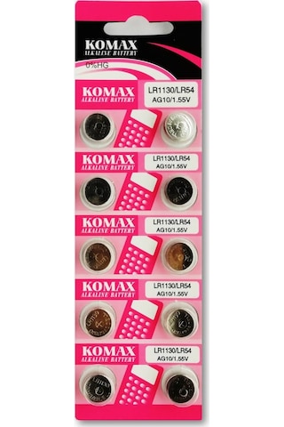 Komax AG10 LR1130 LR54 Alkalin 1.55 V Saat Pil 10'lu Komax AG10 LR1130 LR54 Alkalin 1.55 V Saat Pil 10'lu