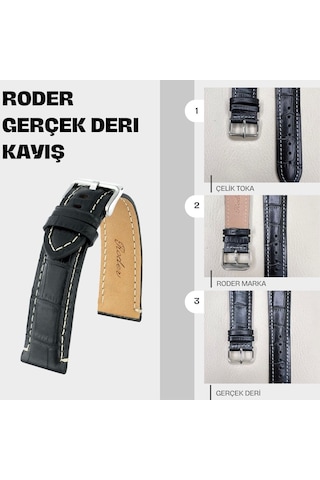 R4137w Roder Deri Kayış - Siyah-beyaz - 24mm Şeffaf