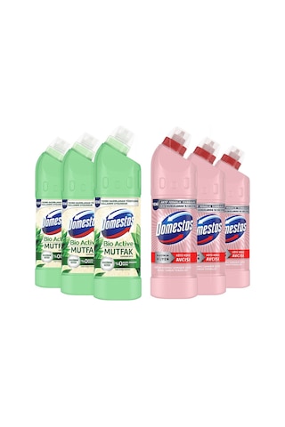 Domestos Beyaz Sabun Ferahlığı Çamaşır Suyu 3 x 750 ML + Domestos Mutfak Bio Active Çamaşır Suyu 3 x 750 ML