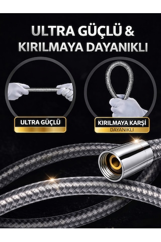 150 Cm Çelik Örgülü Duş Hortumu 1/2 Bağlantı 360 Kırılmaz Paslanmaz Gri