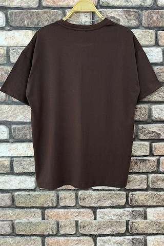 Erkek Belive İn Yourself Baskılı Oversize Tshirt Kahverengi