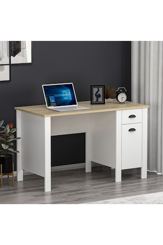 Optima Çalışma Masası - Beyaz / Meşe Beyaz / Meşe