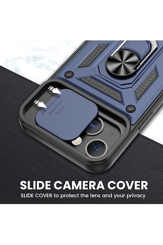 Apsuwa Apsuwa Apple Uyumlu iPhone 13 Kılıf Sert Silikon Tank Aramid Sürgülü Vega Yüzüklü Lacivert