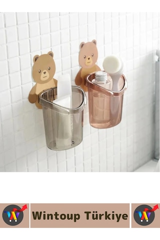 Asılabilir Kolay Montaj Mutfak Banyo Küçük Eşya Çocuk Odası Sevimli Ayı Figürlü Organizer 2 Adet Çok Renkli
