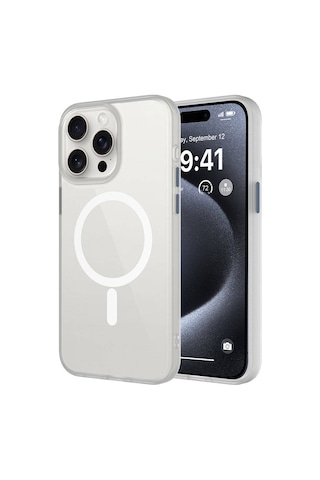 Apple iPhone 15 Pro Uyumlu Mat Arka Yüzey Wireless Şarj Özellikli Flet Magsafe Kıl Beyaz Beyaz