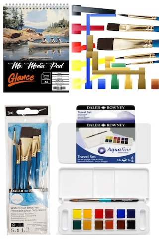 A5 200 Gr Spr Mix Media Pad 20 Yp Daler Rowney Aquafine Sulu Boya Seti 12'li Fırça Seti Daler Rowney Karışık