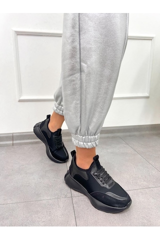 Erva'nın Butiği Siyah Triko Mines Kadın Bağcıklı Sneakers-5219