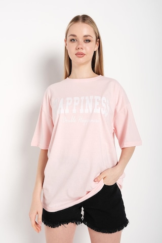 Flood Of Style Kadın Pudra Pembe Happıness Baskılı Oversize Tshirt