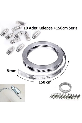 Yate10 Şerit Kelepçe 8mmx150cm Şerit 10 Adet Kelepçe