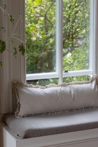 Fırfırlı Vintage Naturel Bej Çizgili Iskandinav Uzun 40x100 Kırlent Yastık İçi Dolgulu