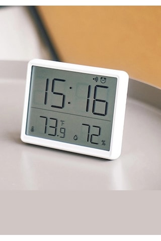 Dijital Oda Termometre Sıcaklık Ve Nem Ölçer Masa Saati Alarm Lcd Ekran Duvara Takılır Beyaz Çok Renkli