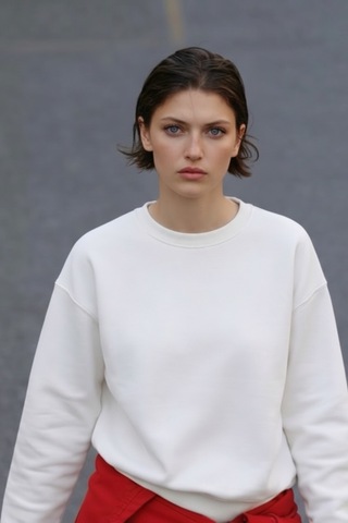 Feg Store Kadın Bisiklet Yaka Beyaz Oversize Sweatshirt