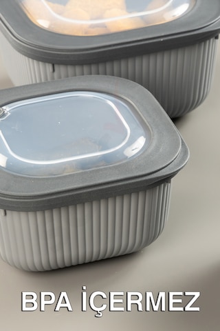 Micro Line Kare Saklama Kabı 600, 1100, 1800 Ml Üçlü Set Antrasit
