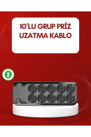 Usb Type-c Destekli 10 Lu Grup Priz Termal Korumalı 2m Kablo 2500w 1