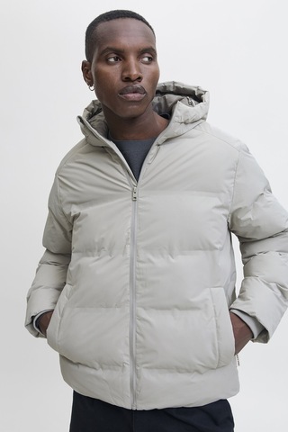Jack & Jones Erkek Jjesoho Kapüşonlu Puffer Mont Siyah, Yüksek Kalite, Fermuarlı, Uzun Kollu, Kışl Gri