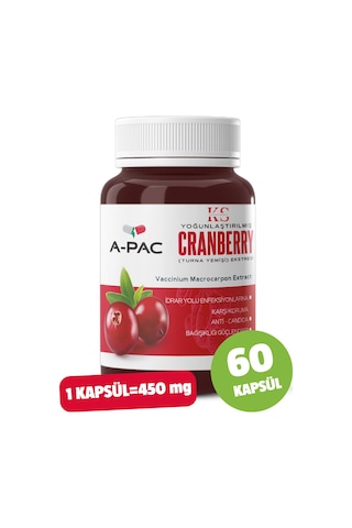 Kızılcık Sepeti A-Pac Cranberry Turna Yemişi Kızılcık Eki 60 Kapsül