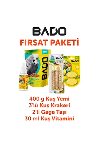 Bado Kuş Tanışma Paketi 4lü Yem+vitamin+kraker+gaga Taşı