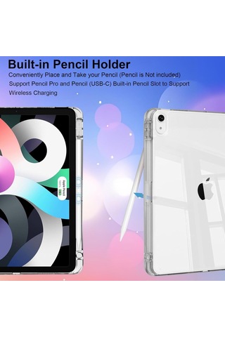 Apple Uyumlu iPad Air 11inç M2/m3 Air 4/5.nesil 10.9 Kılıf Mika Trifolding Şeffaf Kalem Bölmeli Kılıf