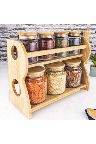 Bambum Bench Standlı 8 Parça Cam Baharat Takımı Bambu