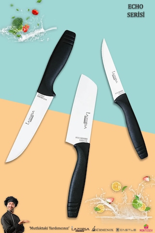 Eco Serisi Mutfak Bıçak Seti Et Ekmek Sebze Şef Bıçağı 3 Lü Set Siyah
