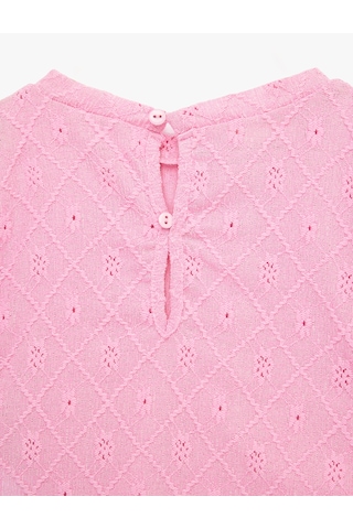Koton Bisiklet Yaka Kısa Kollu Brodeli Bluz Pembe 6skg60119ak Gül
