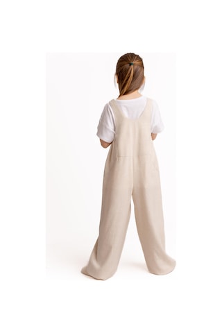 Cigit Roba Komple Nakışlı Keten Salopet 2-7 Yaş Naturel Beyaz