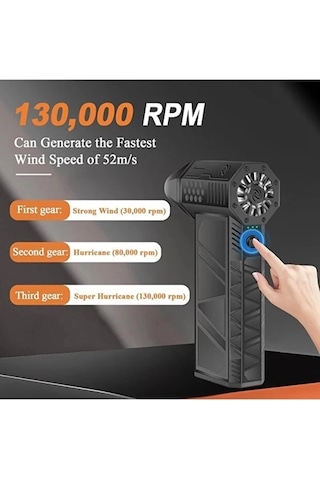 Turbo Jet 130000rpm Şarjlı Turbo Jet Şiddetli Fan Güçlü Hava Üfleyici Araç Süpürgesi 4000 Mah 52m/sec
