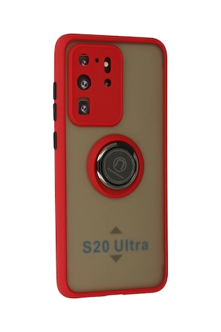 Newface - 74 - Samsung Galaxy S20 Ultra Kılıf Montreal Yüzüklü Silikon Kapak - Kmrsfres - - Kırmızı