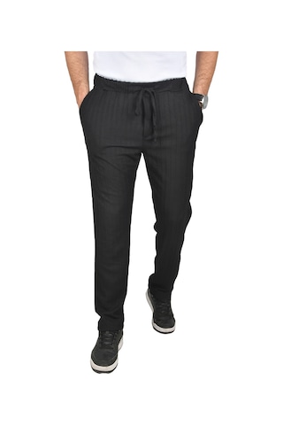 Deepsea Erkek Siyah Rahat Kesim Örme Kumaş Beli Lastikli İnce Spor Pantolon 2502216 Siyah