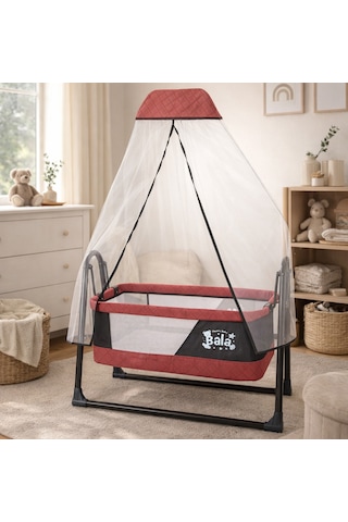 Chubby Baby Bala Sallanır Sepet Beşik 5 CM Sünger Yataklı Sallanır Bebek Beşiği Bordo