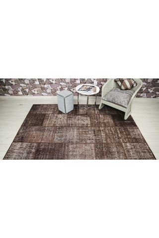 Patchwork El Dokuma Antik Anadolu Halısı Earth Kahverengi