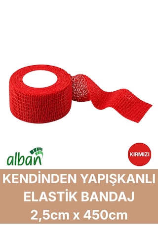 2,5cm 6'lı Set Kendinden Yapışkanlı Elastik Bandaj, Kohesiv Bandaj 2,5cm X 4.5m Spor, Bilek, Ayak Bileği, Veteriner Bandajı Kırmızı