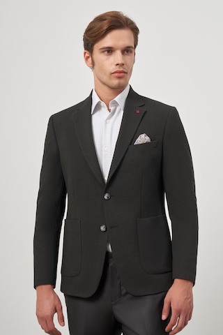 İmza Siyah Kendinden Desenli Gofreli Mono Yaka Kelebek Astar Çift Yırtmaç 2 Düğme 6 Drop Slim Fit Classic Ceket 1002245158 Siyah