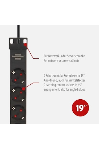 Alu-line 19 Çoklu Priz 9-kat Steckerleiste Yüksek Kaliteli Alüminyum 2 M Kablo Renk: Alüminyum/siyah 0