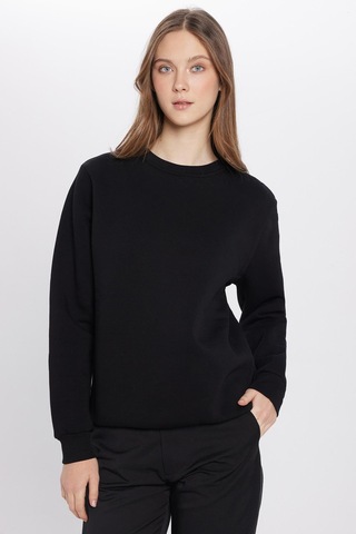 Tudors Unisex Oversize Geniş Kesim Pamuklu Yumuşak Dokulu İçi Polarlı Basic Siyah Bisiklet Yaka Sweatshirt-23342 Siyah